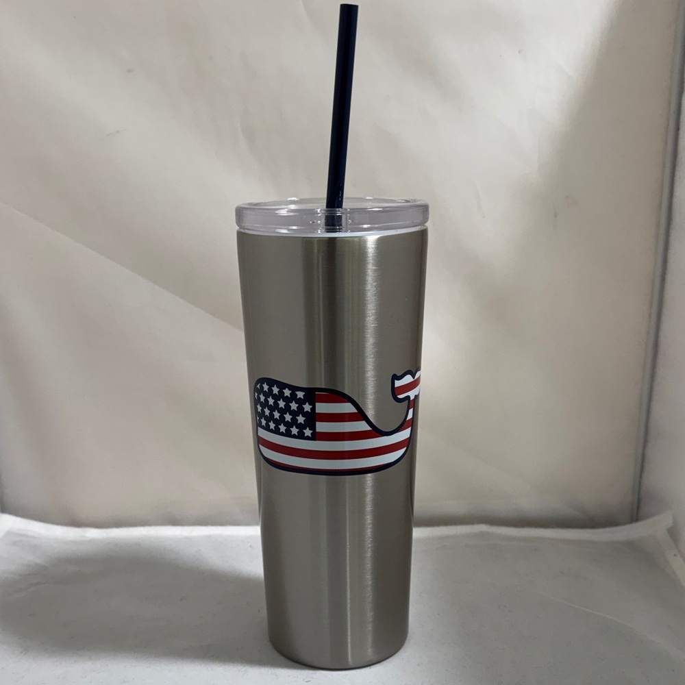 Vineyard Vine x Target Stainless Steel American Flag Whale Tumbler with Straw.
